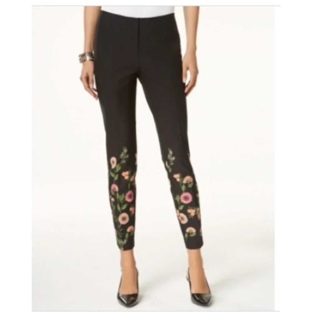 NWT Alfani Women's Black Floral Print Skinny Leg‎ Dress Pants Stretch 16 $74